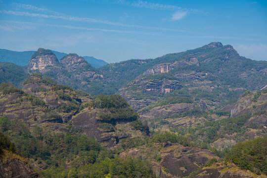 Panoramic picture of the lotus shaped mountains in Wuyishan, Fujian, China