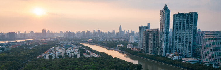 Fototapeta na wymiar Aerial view of landscape in Guangzhou city, China