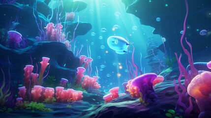 Fototapeta na wymiar Whimsical Underwater Adventure with Kids Exploration