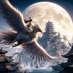 Goddess who flies on a bird in oriental legend