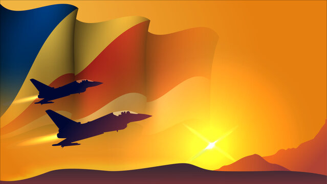 fighter jet plane with seychelles waving flag background design with sunset view suitable for national seychelles air forces day event - Powered by Adobe
