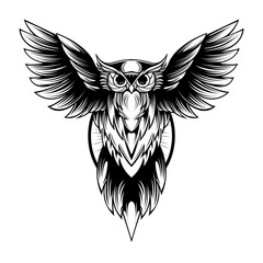 Flying Owl with Open Wings and Claws Vector 