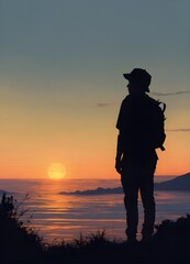 a silhouette of a person looking the horizon 