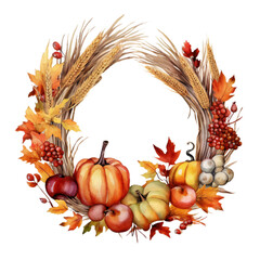Watercolor Autumn Decor, Autumn Leaves, autumn wreath with pumpkin.