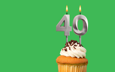 Birthday card with candle number 40 - Cupcake on green background
