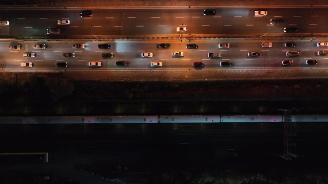Downtown Toronto Evening Rush: Aerial View Along Gardiner Expressway.