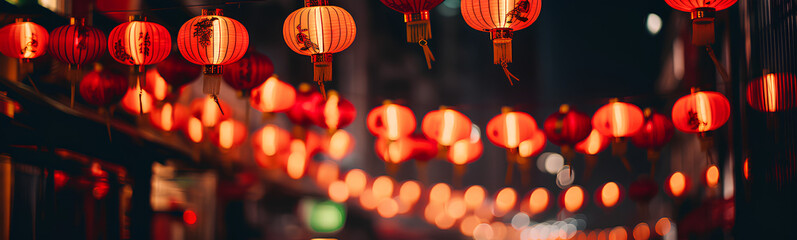 Obraz premium Red Chinese lantern with asian flowers. Chinese New Year. Decorative background.