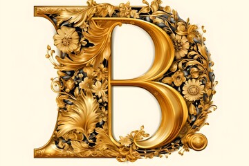 alphabet letter B with gold ornated art