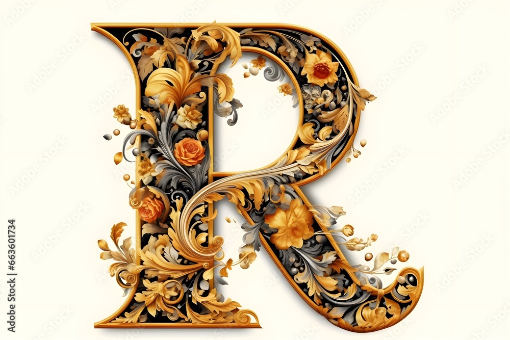 Wall mural alphabet letter with gold ornated art - Wall murals