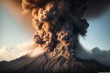 Incredible terrifying volcano bursting. Generative AI