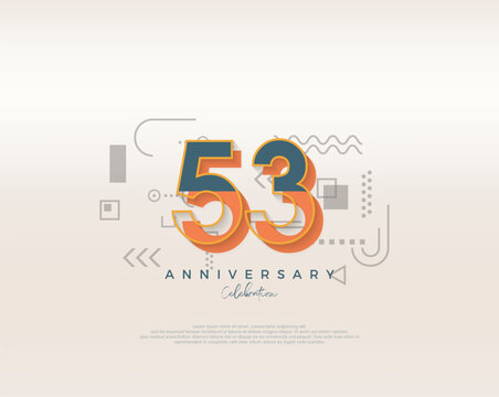 Modern cartoon design. simple for 53rd anniversary celebration. Premium vector for poster, banner, celebration greeting.
