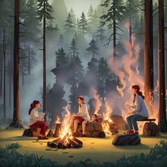 campfire in the forest generative ai