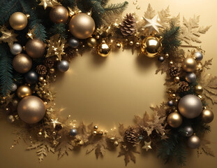 Christmas flat lay mockup background with golden balls
