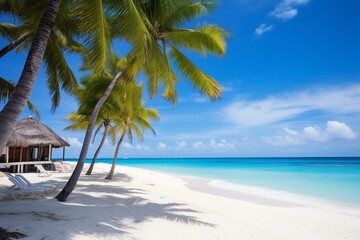 A serene day on the idyllic Caribbean beach. Generative AI - obrazy, fototapety, plakaty