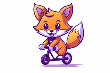 cute cartoon character of a fox riding a bicycle