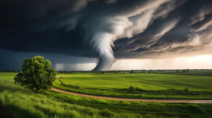 Fotobehang Tornado in stormy landscape, thunder storm, climate change, natural disaster © AITTHIPHONG