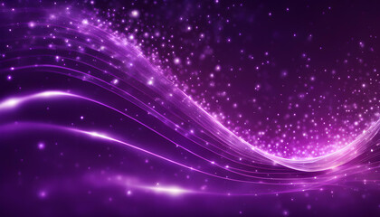 Obraz premium Digital purple particles wave and light abstract background with shining dots stars.