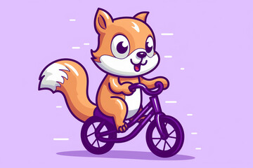 cute cartoon character of a squirrel riding a bicycle