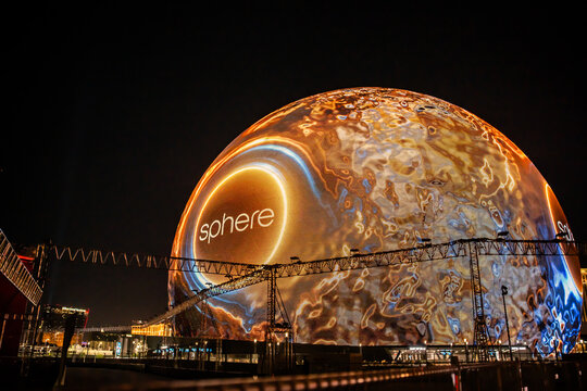 Las Vegas, The USA, October 2023: MSG Sphere is lighting up during prepare for F1 what will take on November in Las Vegas