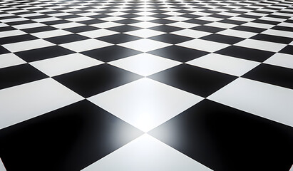 Background of black and white checked floor with perspective