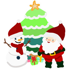 Santa Claus with Snowman and Christmas tree