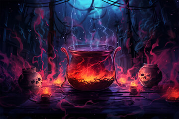 horror illustration of cooking magic potion - obrazy, fototapety, plakaty