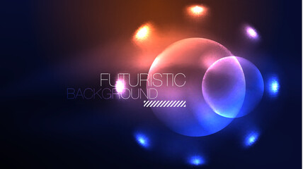 Circles with bright neon shiny light effects, abstract background wallpaper design