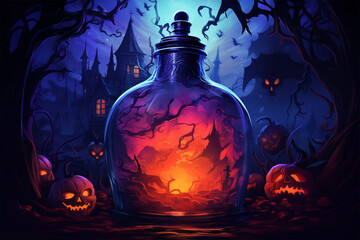 horror illustration of a bottle of poisonous potion