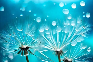 Beautiful dew drops on a dandelion seed macro. concept 