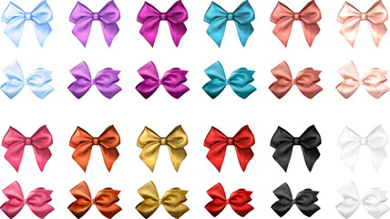 Set of realistic colourful satin bows isolated on white background.