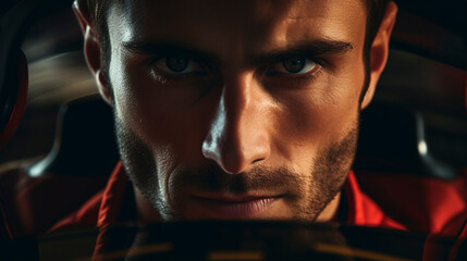 Velocity Vision: Formula 1 Driver's intense Stare, generative ai