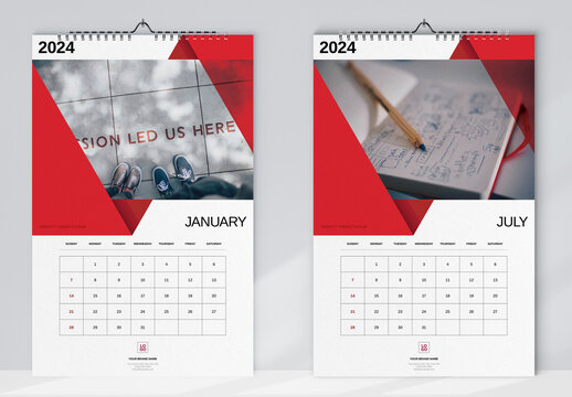 Red Style Wall Calendar 2024 Layout