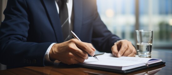 Businessman signing a contract in the office, close-up