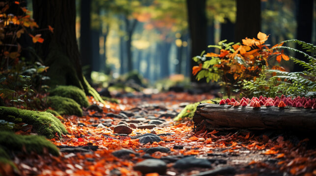 autumn leaves in the forest HD 8K wallpaper Stock Photographic Image