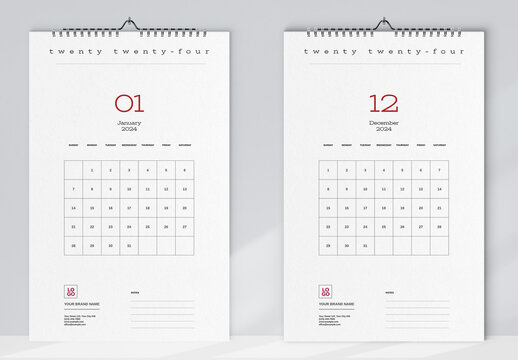 Minimal Elegant Wall Calendar 2024 Layout