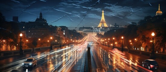 view of Paris city at night - obrazy, fototapety, plakaty