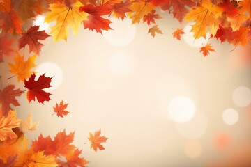 Naklejka na ściany i meble Background with falling autumn leaves. Natural banner with copy-space. Generative AI