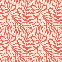 Seamless pattern with leaves palm in Matisse style. Vector hand drawn print with scandinavian cut out elements. Vector endless illustration for paper, cover, fabric, interior decor.