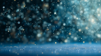 Defocused dark blu background with sparkling orbs.  Blue bokeh wallpaper. Happy New Year. New Year's Eve. Happy New Year backdrop. Copy space Christmas. Festive 2024