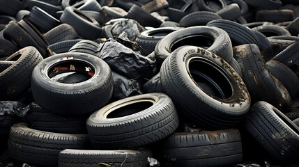 Worn and used tires. Abandoned wheels. Natural background.