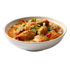 Chicken curry isolated on transparent background. Chicken curry with rice and vegetables