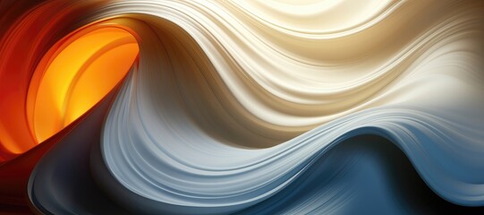 In this abstract wide-format wallpaper or background image, a colorful 3D form is crafted using an organic liquid flow, resulting in an intriguing design. Photorealistic illustration