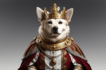Obraz premium Create a withe dog as mediaval king , blank background, hat
