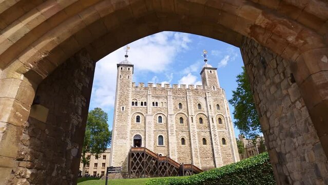 Tower of London, England. Famous English tourism destination, traditional landmark, travel in UK. White tower. British royalty, queen of England, monarchy.  
