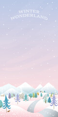 Winter wonderland with vanilla sky and have snowfall vertical vector illustration. Merry Christmas and Happy New Year greeting card template have blank space.