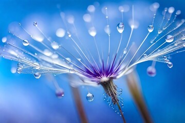 Beautiful dew drops on a dandelion seed macro