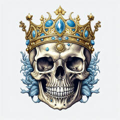 A skull adorned with a regal crown, showcasing a juxtaposition of life and death, created with Generative AI technology
