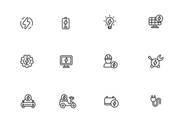 Set of electricity icons in line style on white background