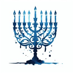 Fototapeta na wymiar Hanukkah menorah with candles blue illustration.