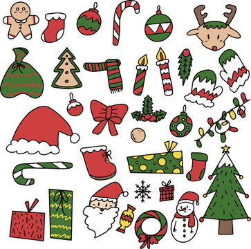 Vector design artwork for Christmas is a digital graphic. It typically features festive holiday elements such as Christmas trees, ornaments, snowflakes, and Santa Claus in a doodle style.